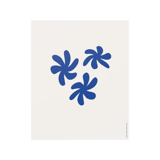 Dark Blue Flowers Minimal Poster - Minimalist Wall Art
