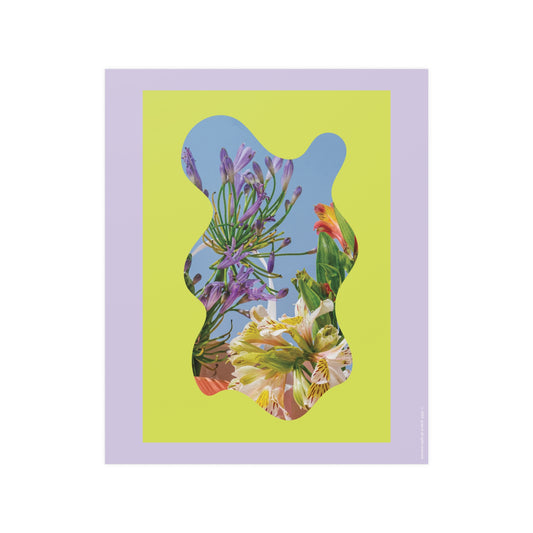 Purple and Lime Flower Poster with Wavy Frame  - Wall Decor